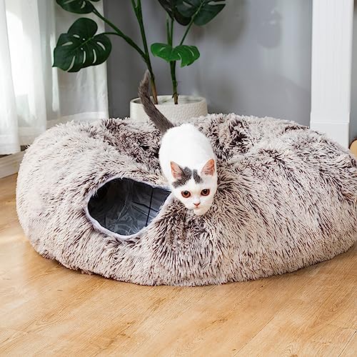 White Plush Collapsible Cat Dog Tunnel Bed G3142