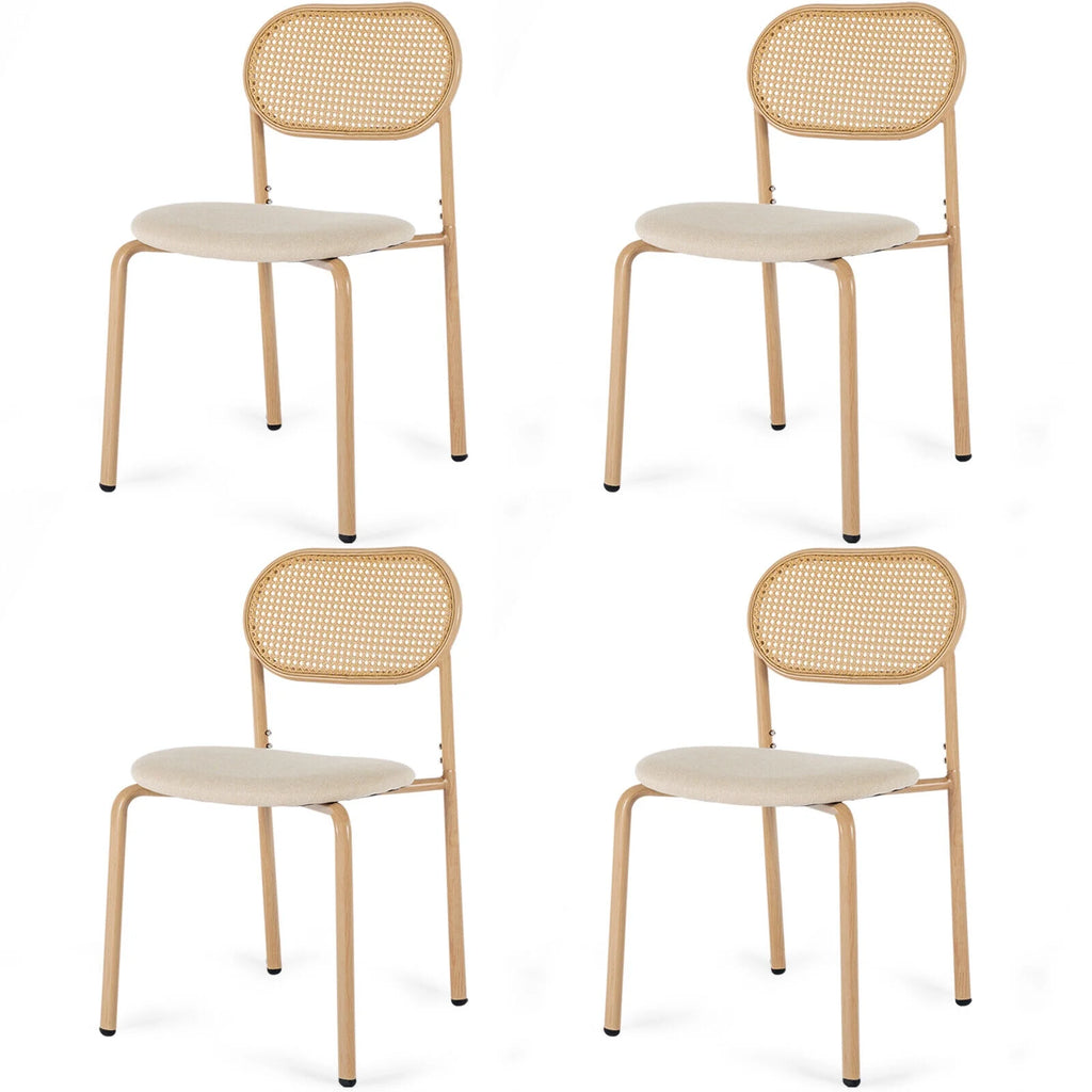 Set of 4 Boho Dining Chairs with Rattan Back P702