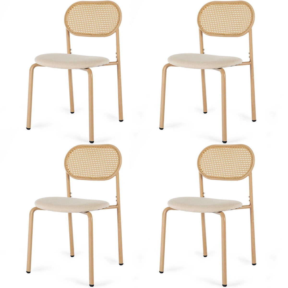 Set of 4 Boho Dining Chairs with Rattan Back P702