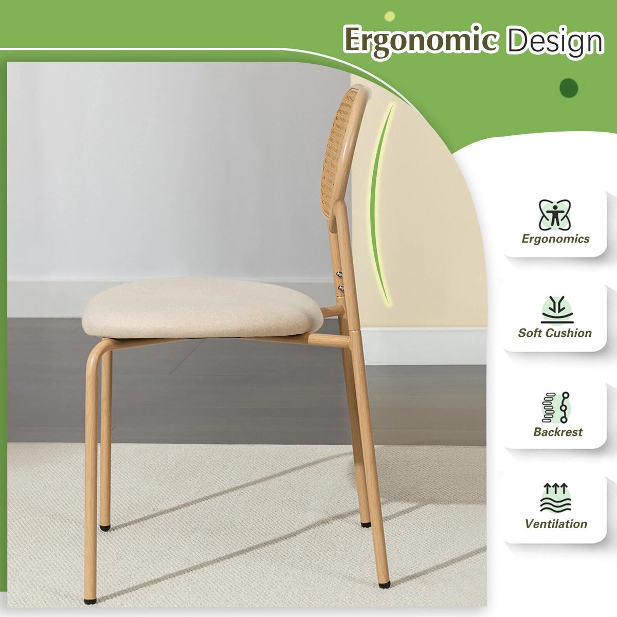 Set of 4 Boho Dining Chairs with Rattan Back P702