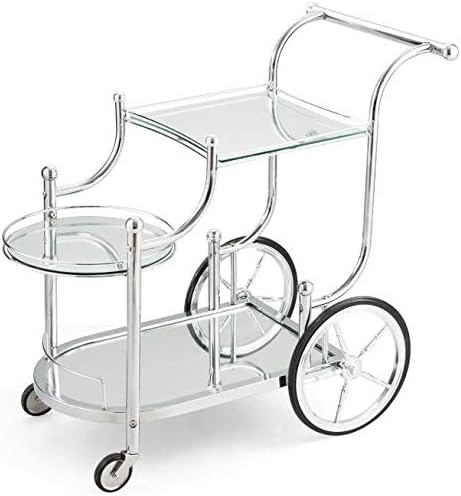 Beverage Cart with Glass Shelves and Metal Frame A971826