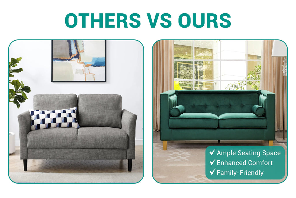Green Loveseat with Solid Wood Legs R631