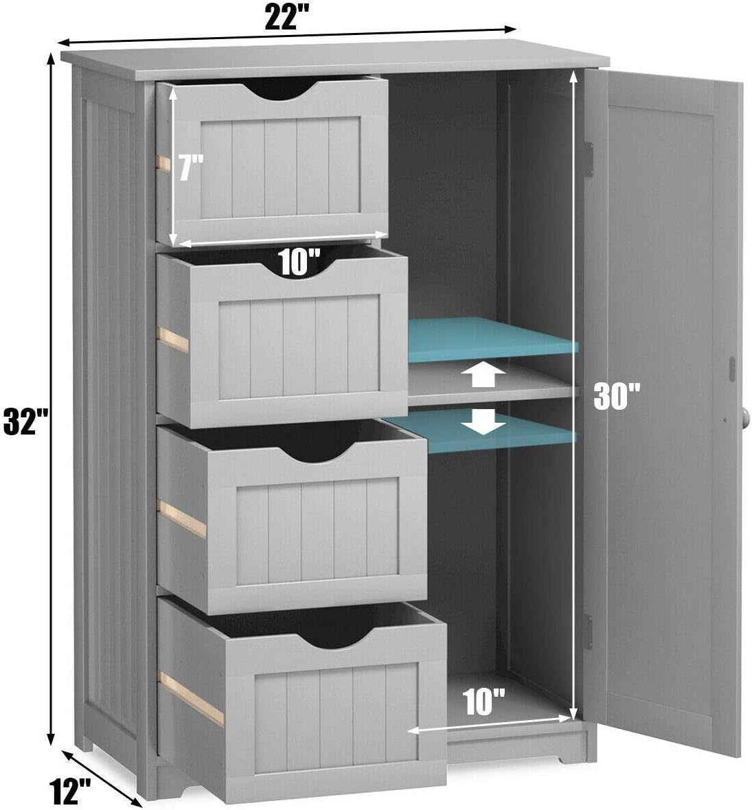 Grey Freestanding Bathroom Floor Cabinet with 4 Drawer A564214