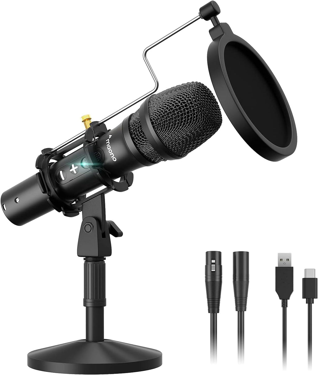 USB/XLR Dynamic Instrument Microphone with Volume Control, Shock Mount and Pop Filter A634784