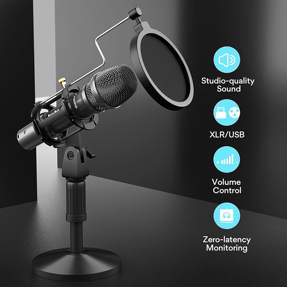 USB/XLR Dynamic Instrument Microphone with Volume Control, Shock Mount and Pop Filter A634784