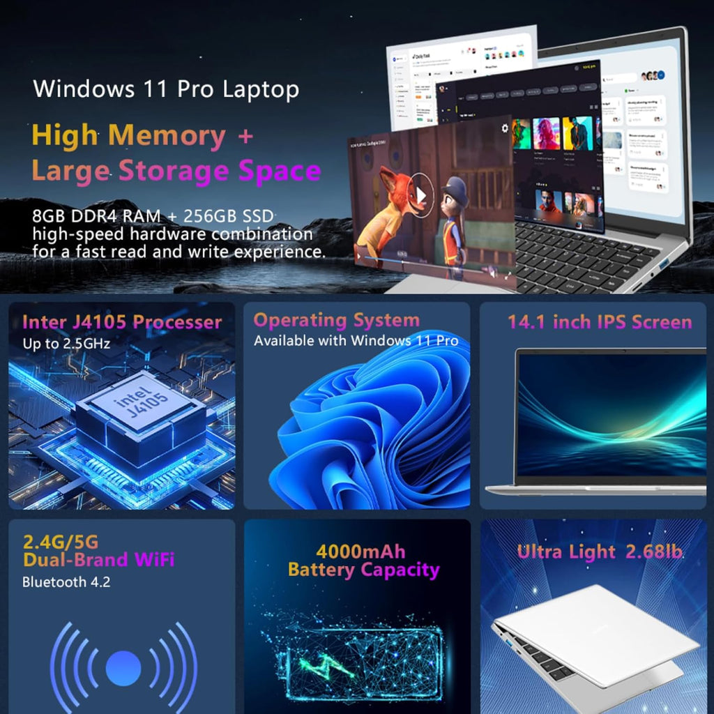 14.1 inch 1080P FHD Laptop Computer with 8GB DDR4 256GB SSD Quad-Core Intel Celeron J4105 G217879