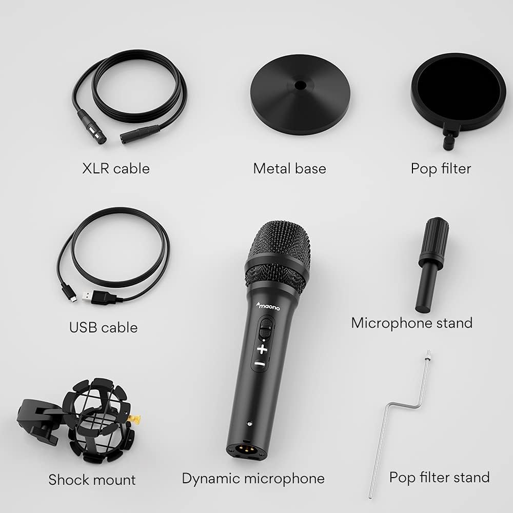 USB/XLR Dynamic Instrument Microphone with Volume Control, Shock Mount and Pop Filter A634784
