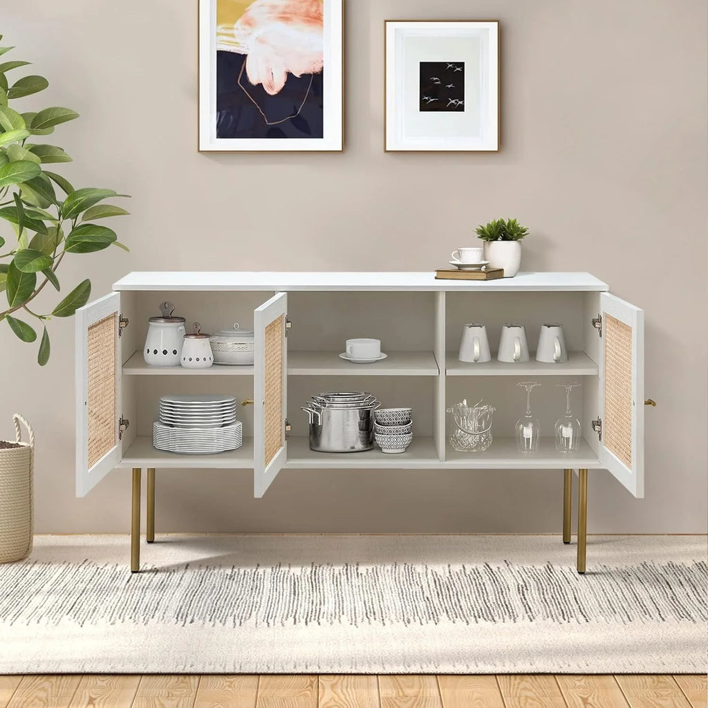 White 3 Door Sideboard Buffet Cabinet with Adjustable Shelves K185572