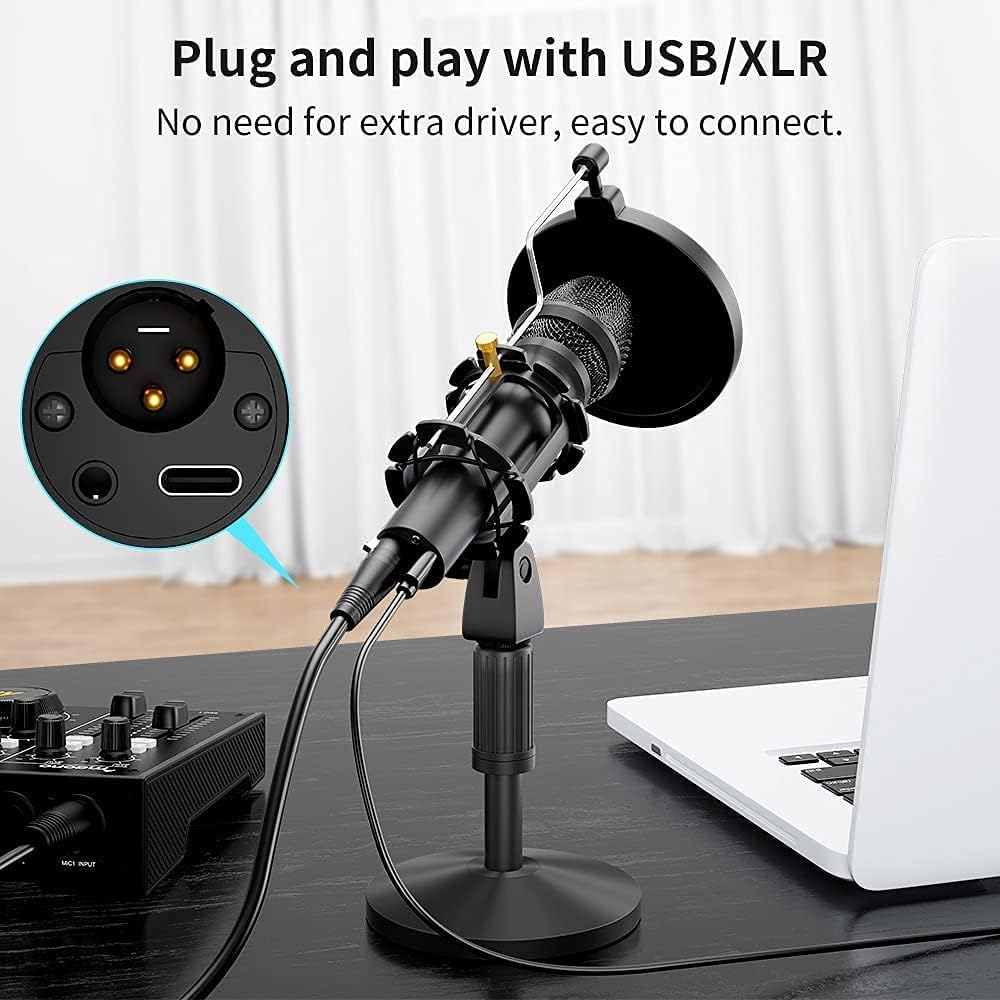 USB/XLR Dynamic Instrument Microphone with Volume Control, Shock Mount and Pop Filter A634784