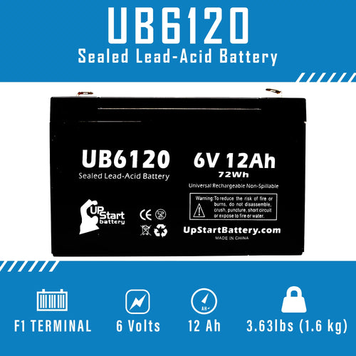2x Pack 6V 12Ah Sealed Lead Acid Battery with F1 to F2 Terminal Adapters P720