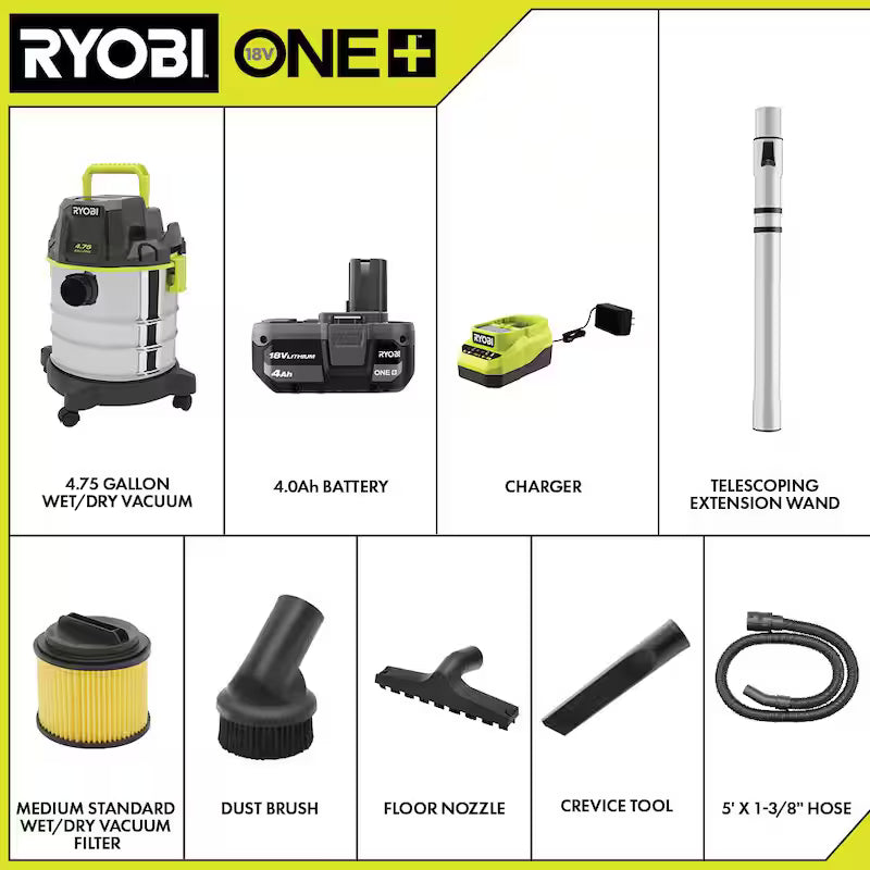 18V Cordless 4.75 Gal. Wet/Dry Vacuum Kit with Battery and Charger Z8744