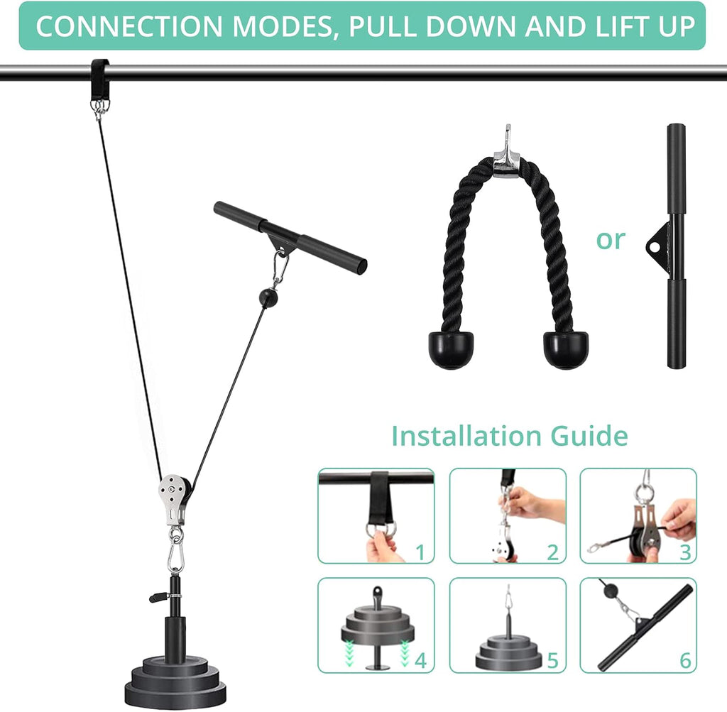 Fitness Pulley System with Tricep Rope, LAT Pull Down Bar L81642