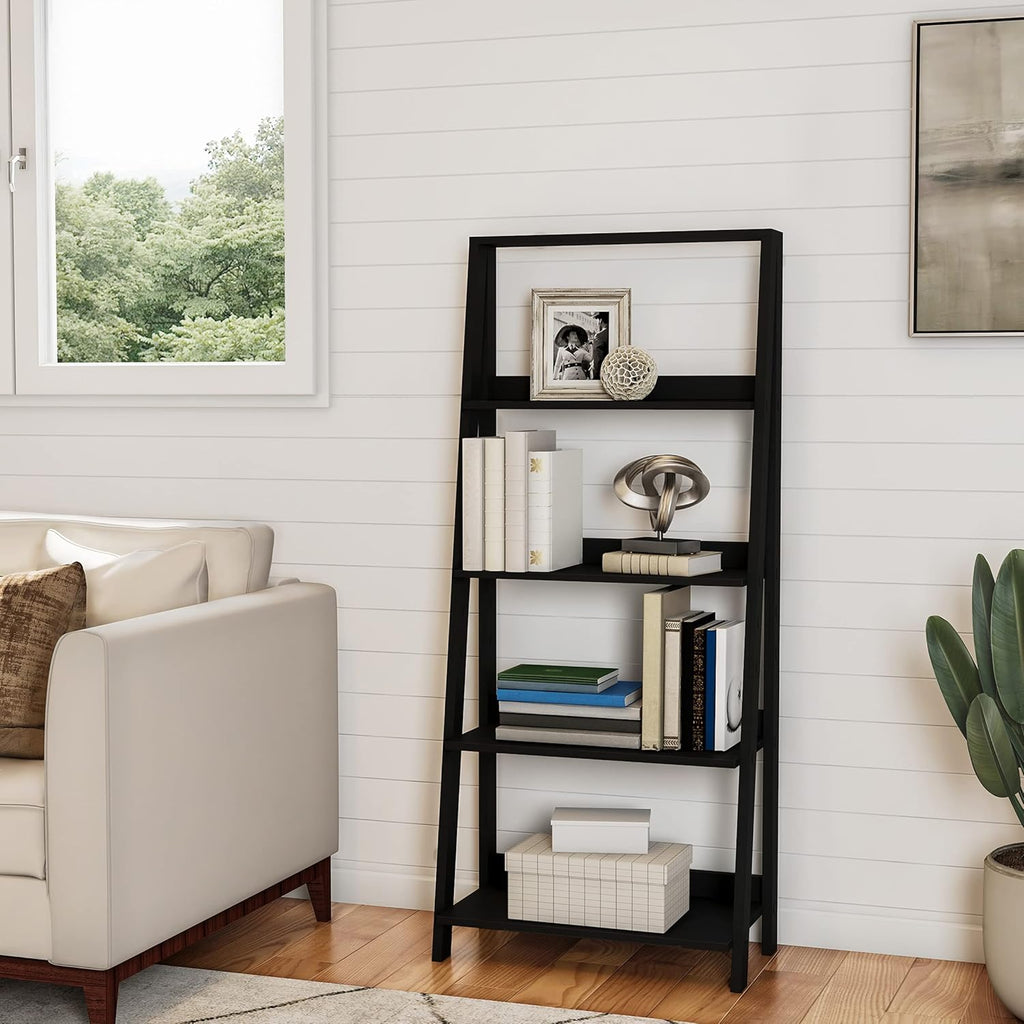 Black 4-Tier Wooden Ladder Bookshelf C62171