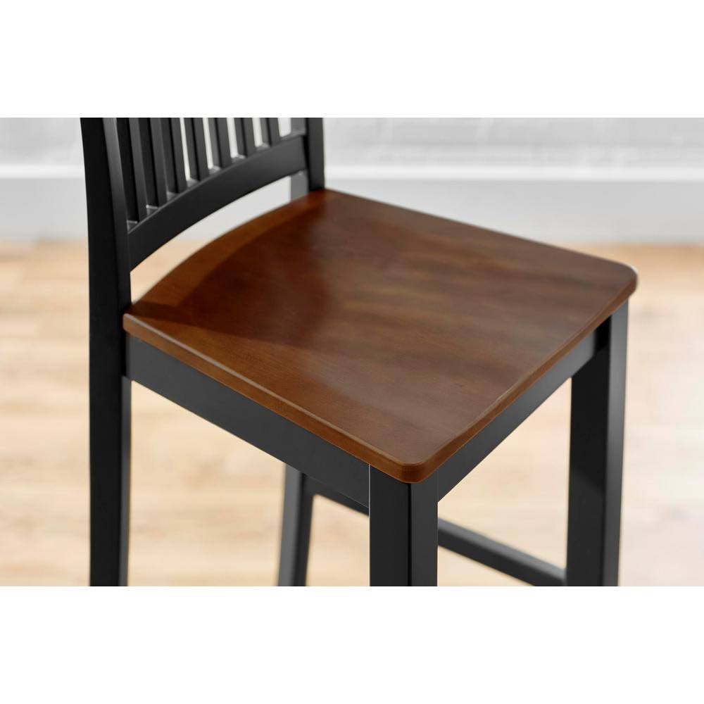 Black Wood Bar Stool with Slat Back and Walnut Seat (Set of 2) C1108