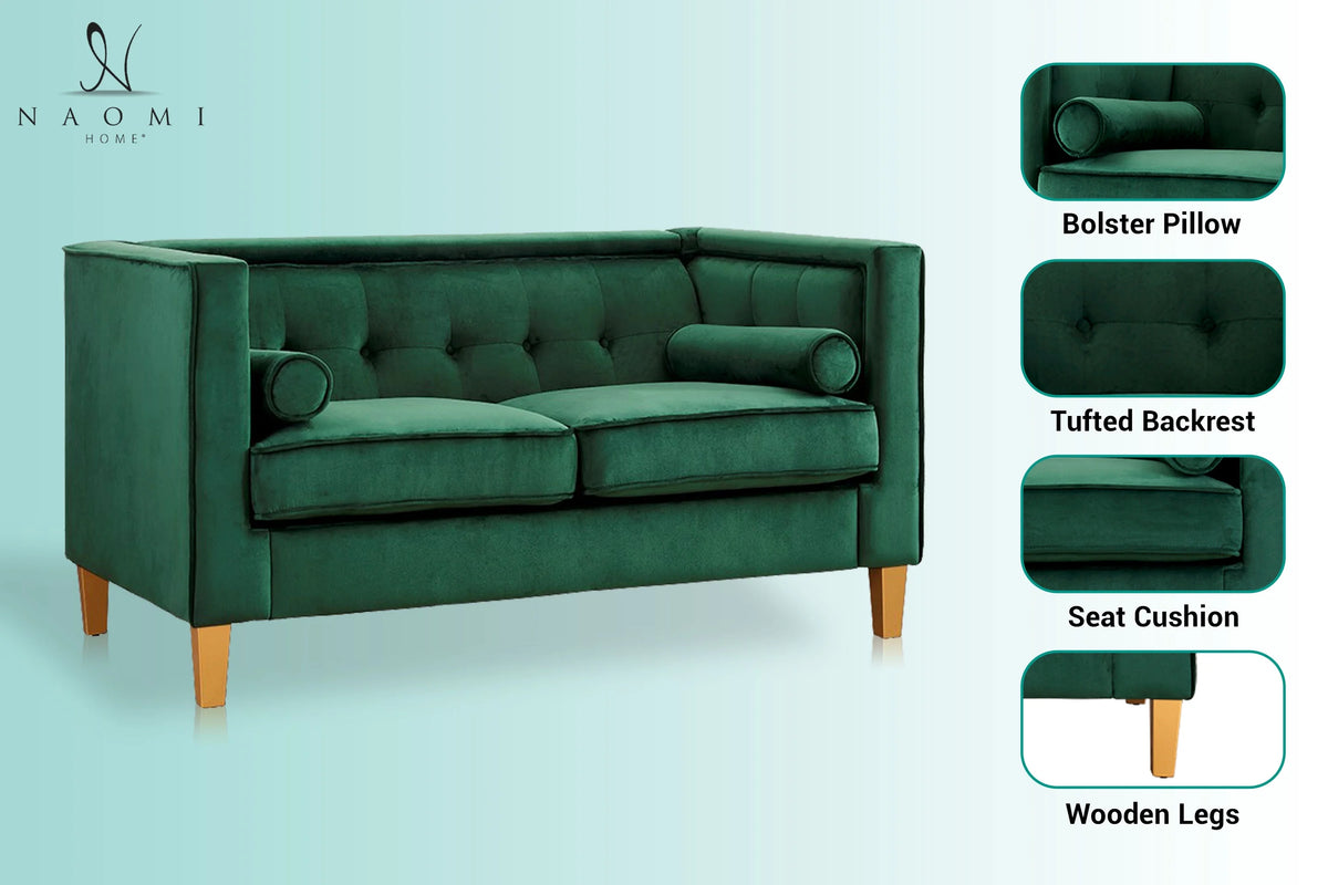 Green Loveseat with Solid Wood Legs R631