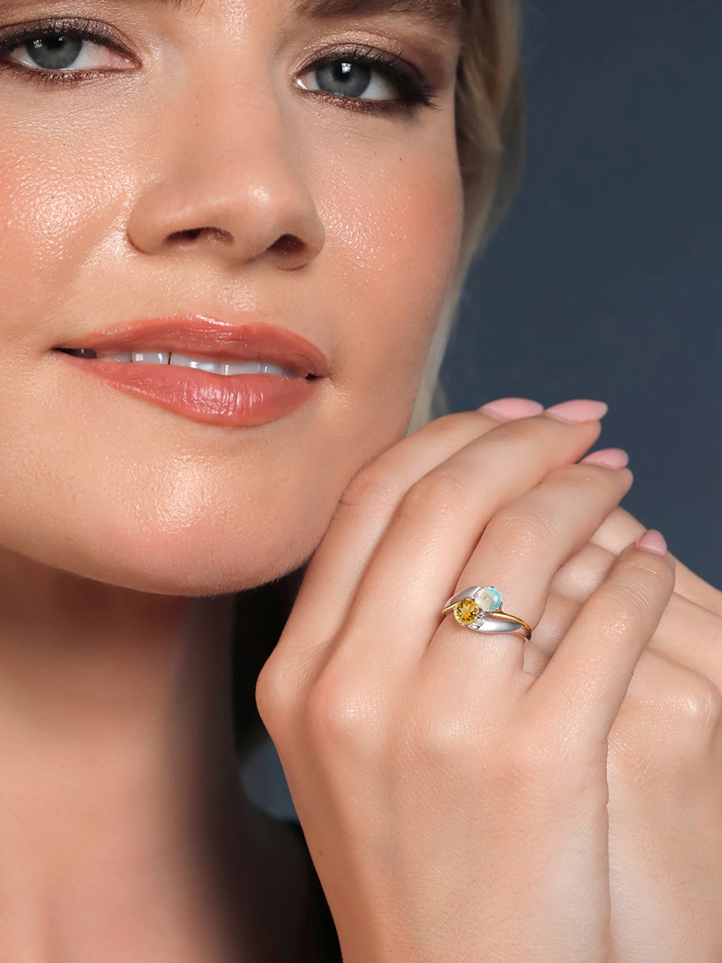 Sterling Silver and 10K Yellow Gold Citrine and Opal Ring with Diamond Accent L79157