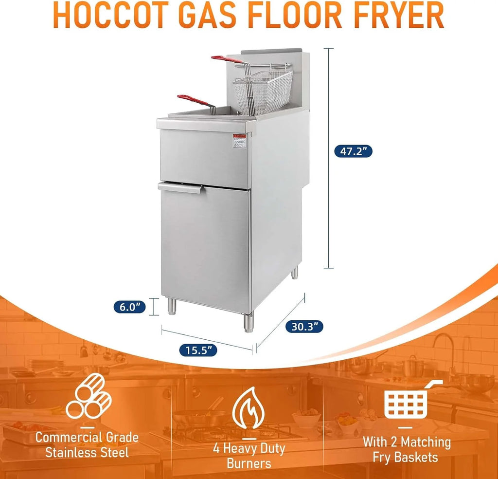 Commercial Gas Floor Fryer with 2 Baskets, 4 Tube Burners, 40 LB Capacity Stainless Steel C6766