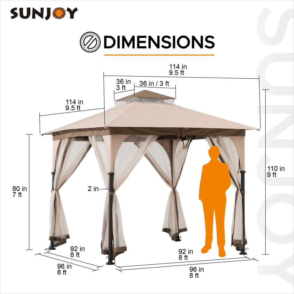 Tan and Brown Steel Frame Outdoor Patio Gazebo with Netting G85251