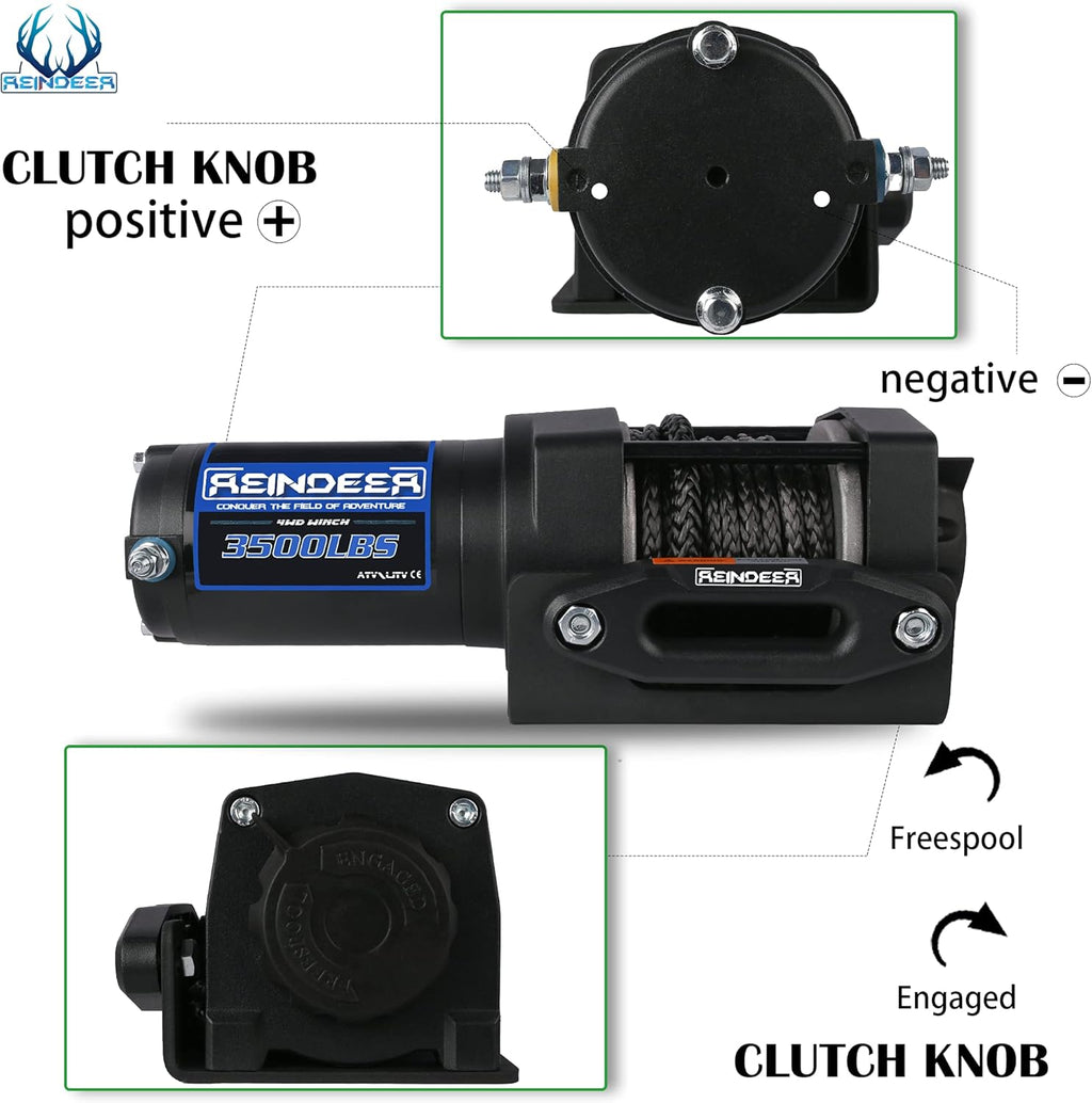 12V 3500 lb Electric Winch Kit Synthetic Rope with Hawse Fairlead Waterproof IP67 Wireless Remotes G633005