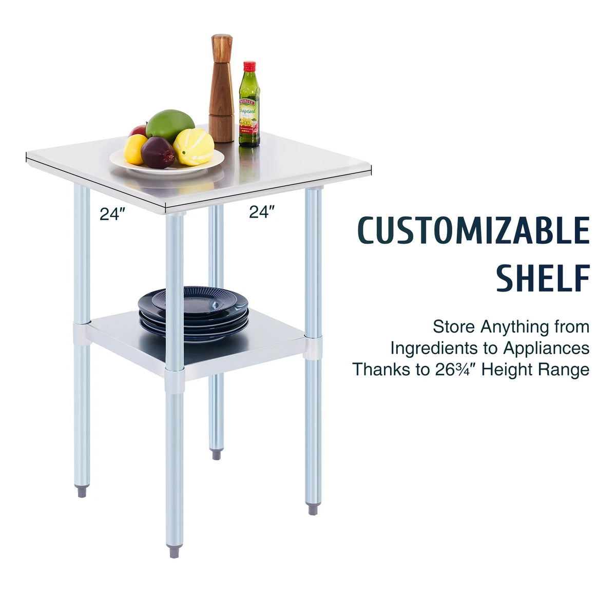 Stainless Steel Prep Table with Adjustable Shelf 24x24 Inch Z848