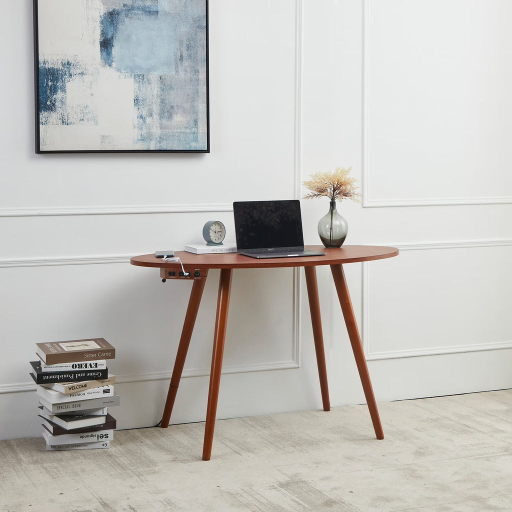 Oval Desk with USB-C Charging Station, 45.5", Walnut A95167
