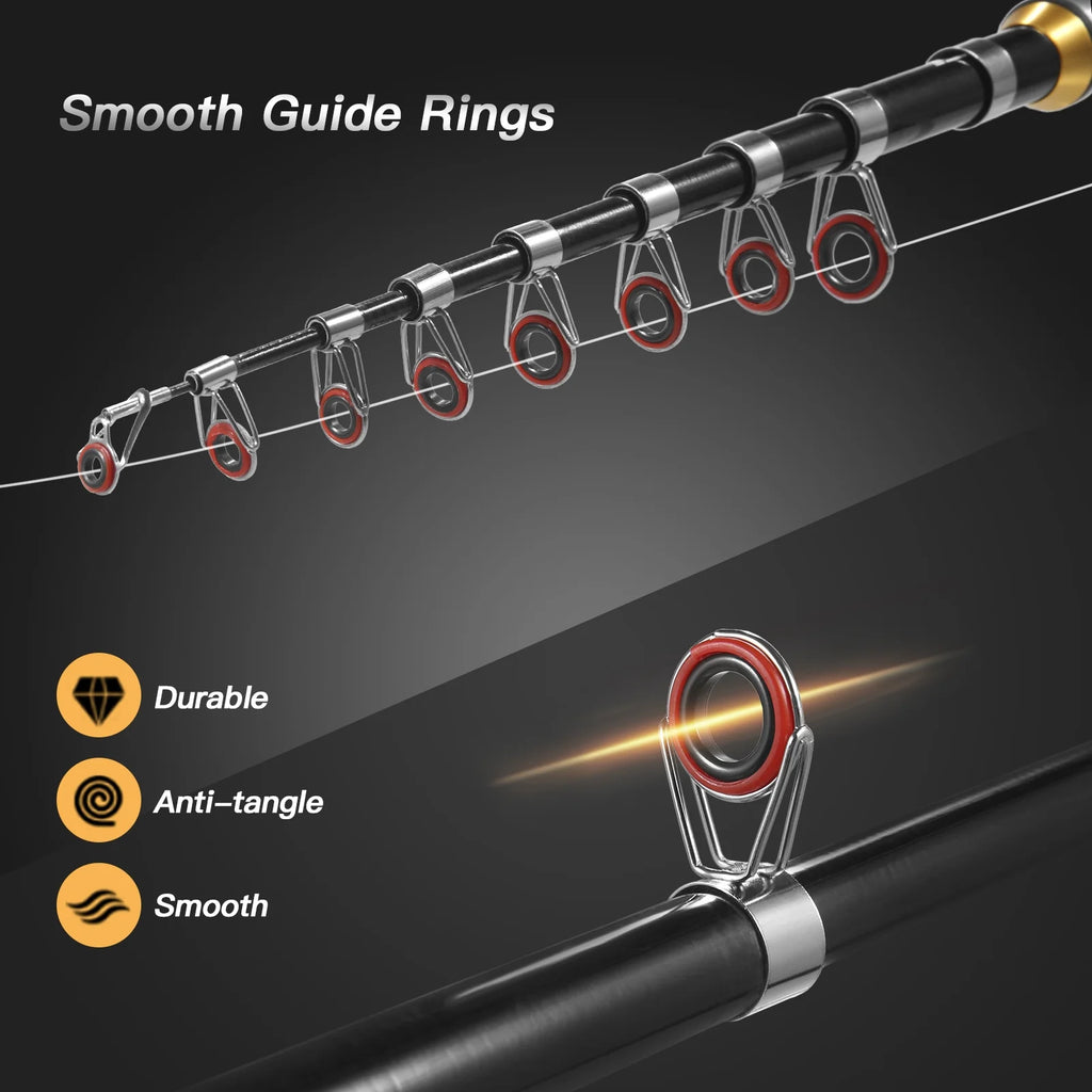 Spinning Rod Reel Combo Kit with Lures Swivels Line Box Pole Telescopic G606