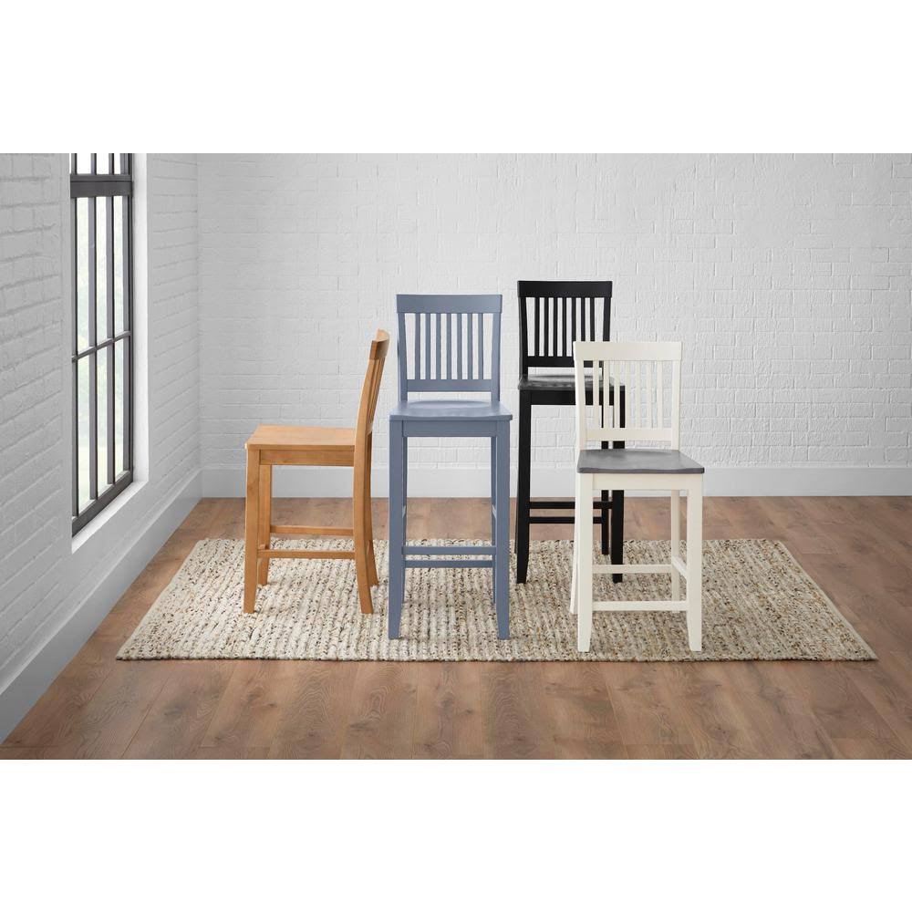 Black Wood Bar Stool with Slat Back and Walnut Seat (Set of 2) C1108
