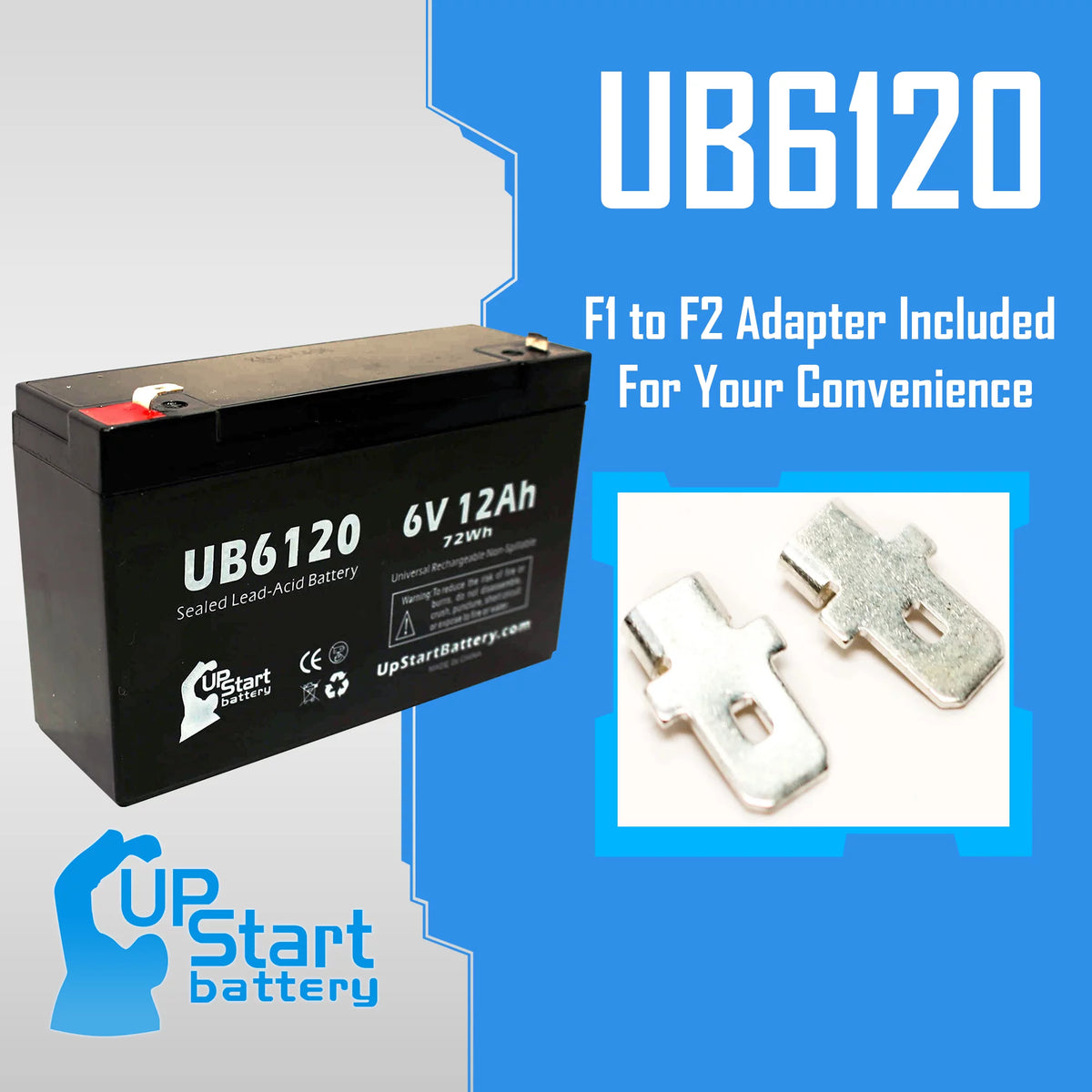 2x Pack 6V 12Ah Sealed Lead Acid Battery with F1 to F2 Terminal Adapters P720