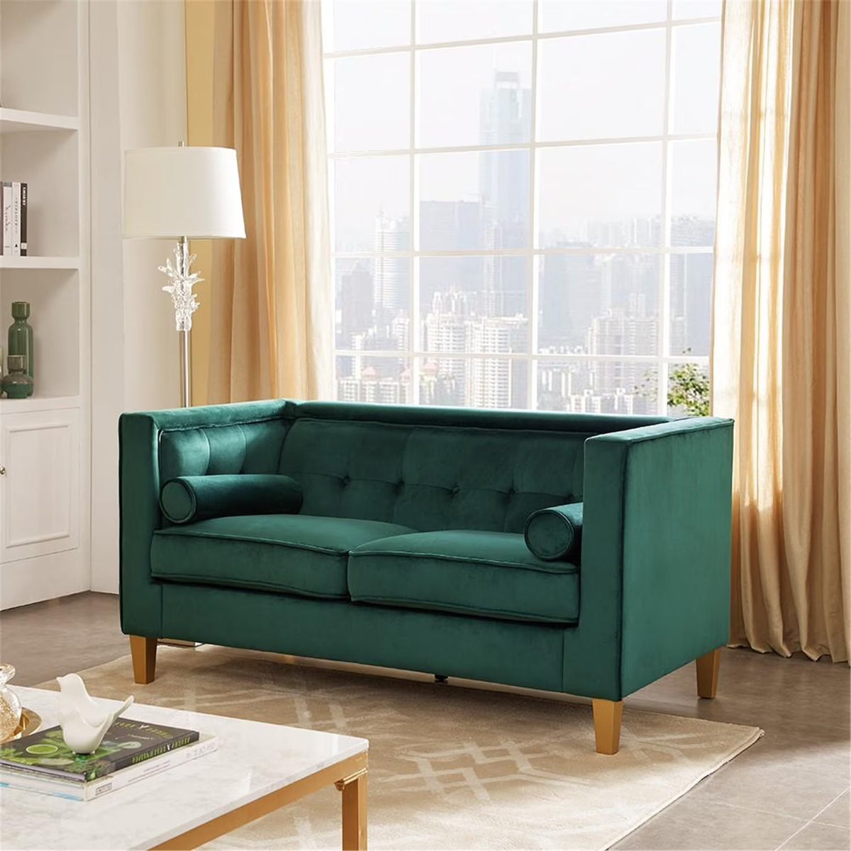 Green Loveseat with Solid Wood Legs R631
