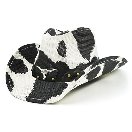 Cow Print Straw Cowboy Hat H727747