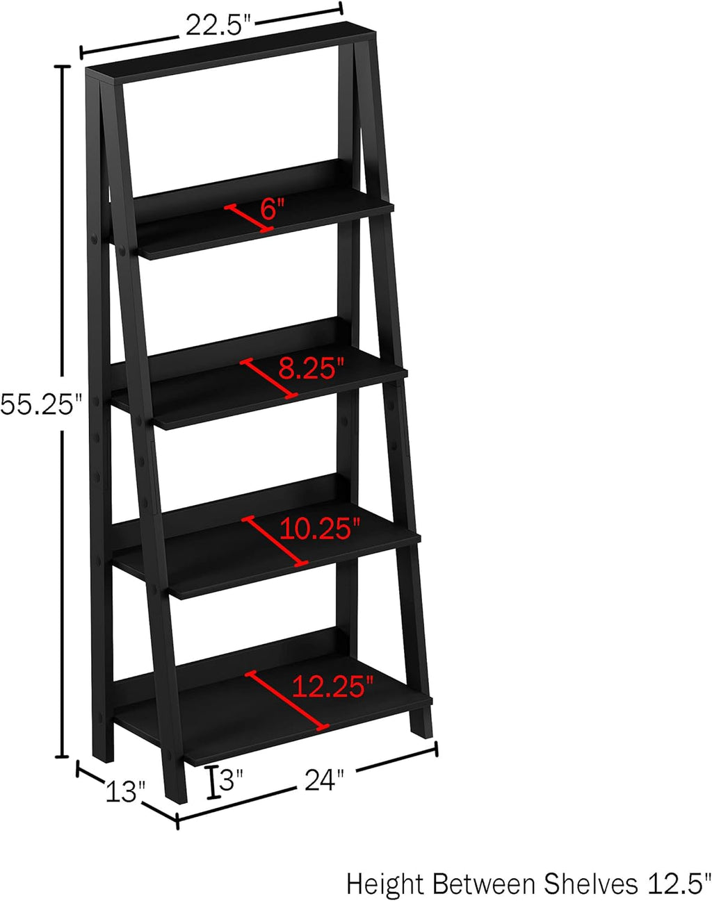 Black 4-Tier Wooden Ladder Bookshelf C62171