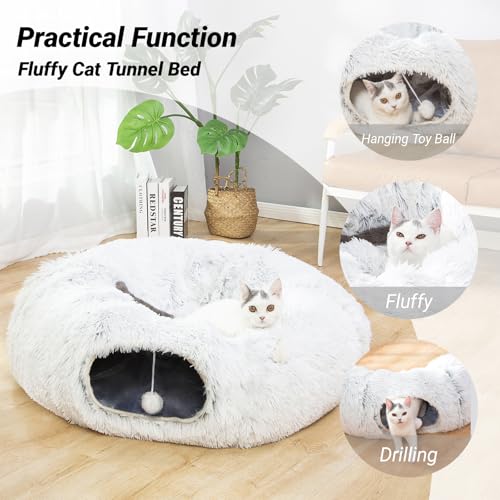 White Plush Collapsible Cat Dog Tunnel Bed G3142