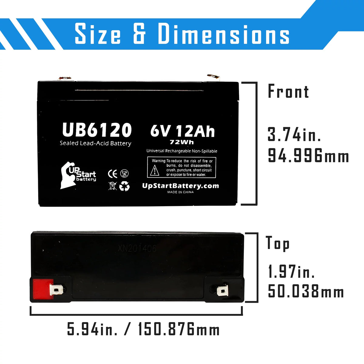 2x Pack 6V 12Ah Sealed Lead Acid Battery with F1 to F2 Terminal Adapters P720