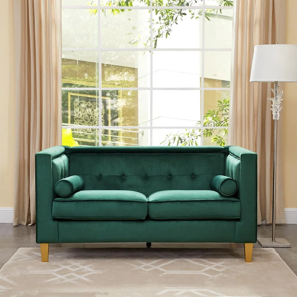 Green Loveseat with Solid Wood Legs R631