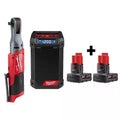 12V Lithium-Ion Brushless Cordless 3/8 in. Ratchet and Jobsite Radio with Two 3.0 Ah Batteries W465