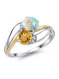 Sterling Silver and 10K Yellow Gold Citrine and Opal Ring with Diamond Accent L79157