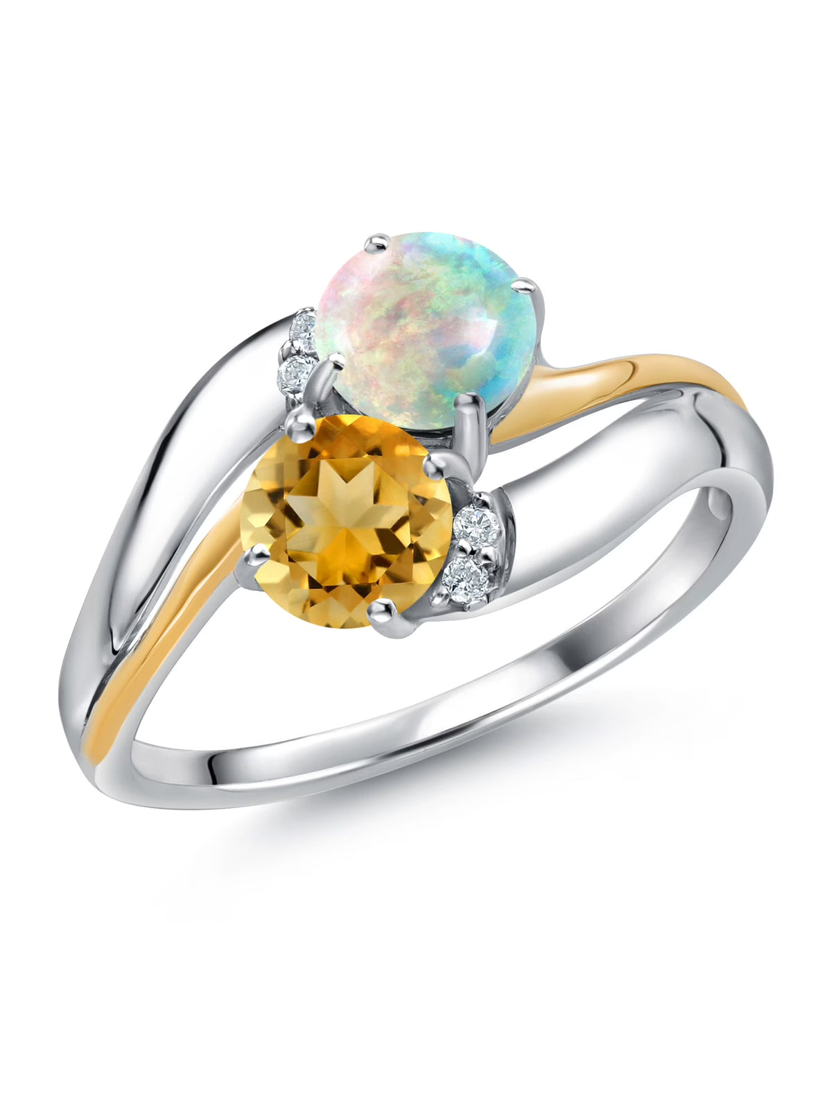 Sterling Silver and 10K Yellow Gold Citrine and Opal Ring with Diamond Accent L79157