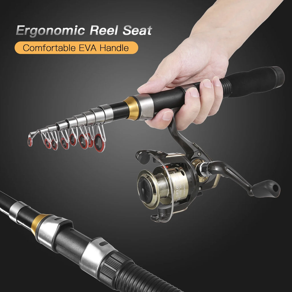 Spinning Rod Reel Combo Kit with Lures Swivels Line Box Pole Telescopic G606