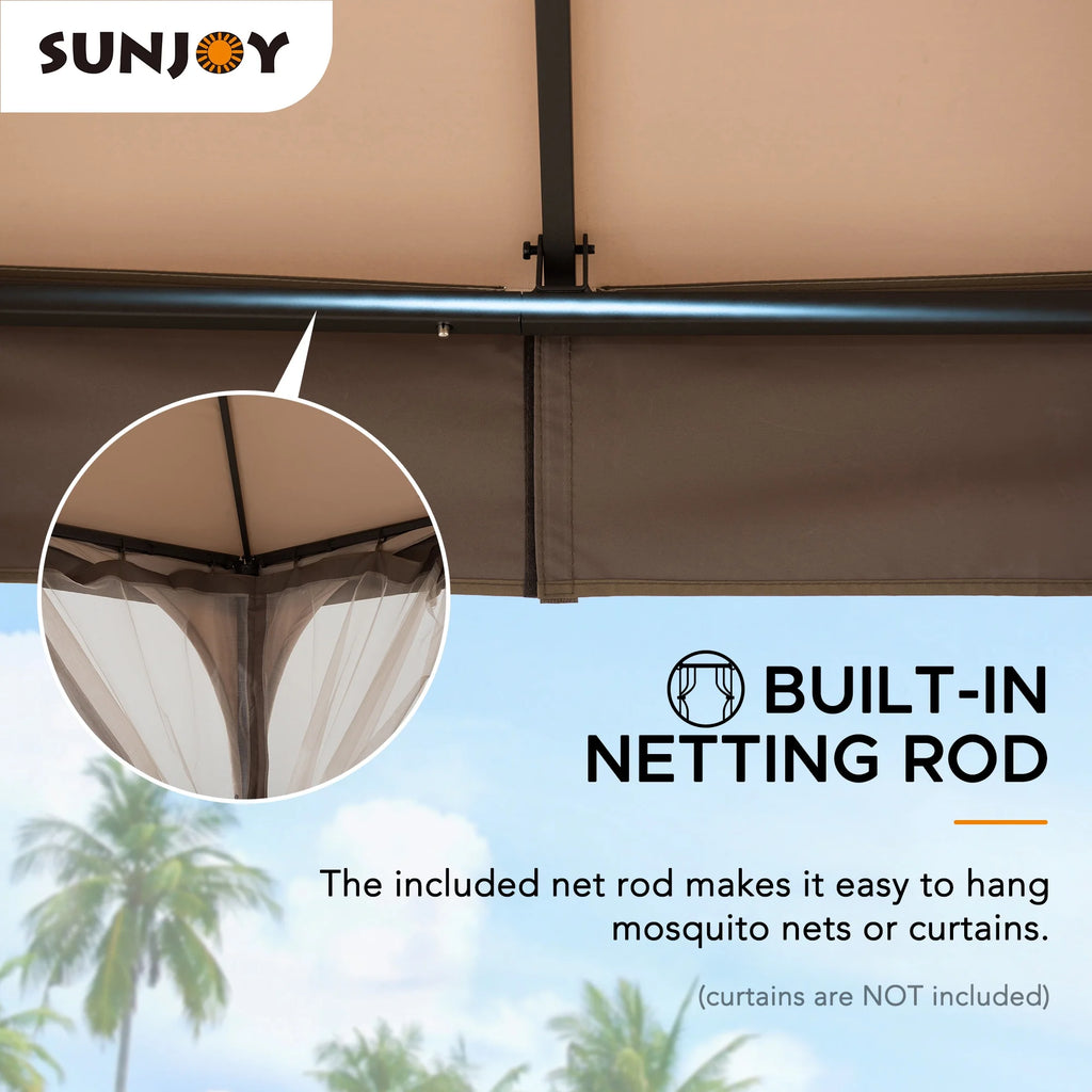 Tan and Brown Steel Frame Outdoor Patio Gazebo with Netting G85251