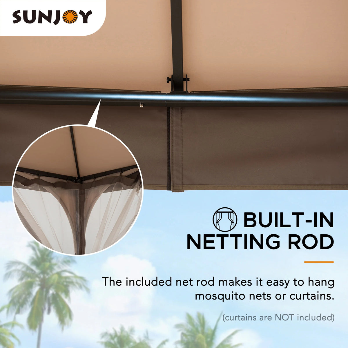 Tan and Brown Steel Frame Outdoor Patio Gazebo with Netting G85251