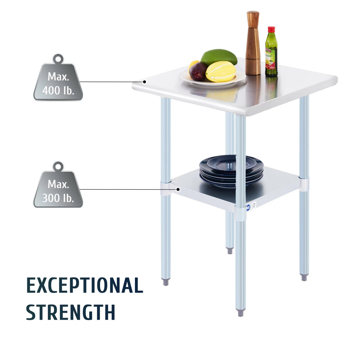 Stainless Steel Prep Table with Adjustable Shelf 24x24 Inch Z848