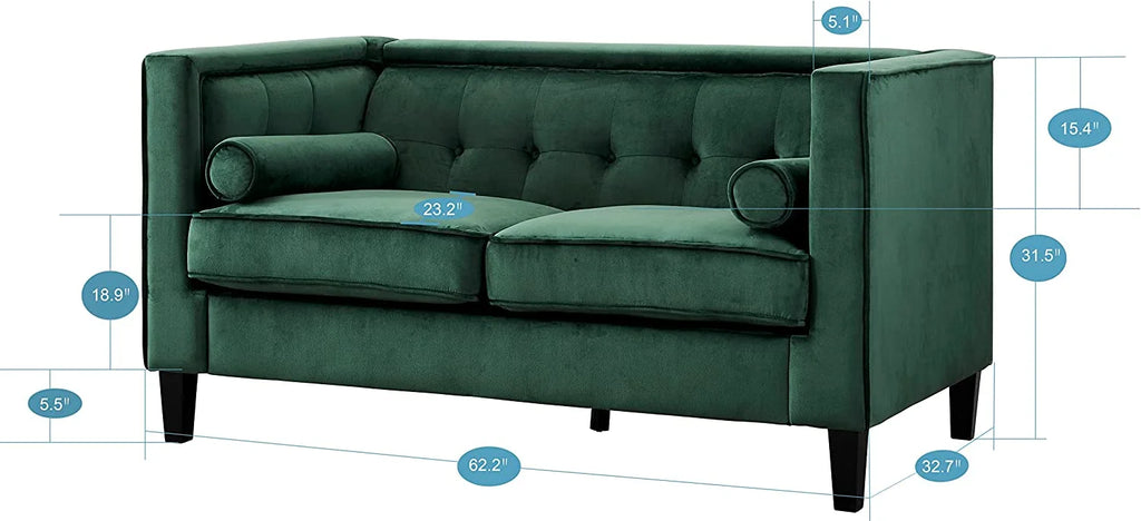 Green Loveseat with Solid Wood Legs R631