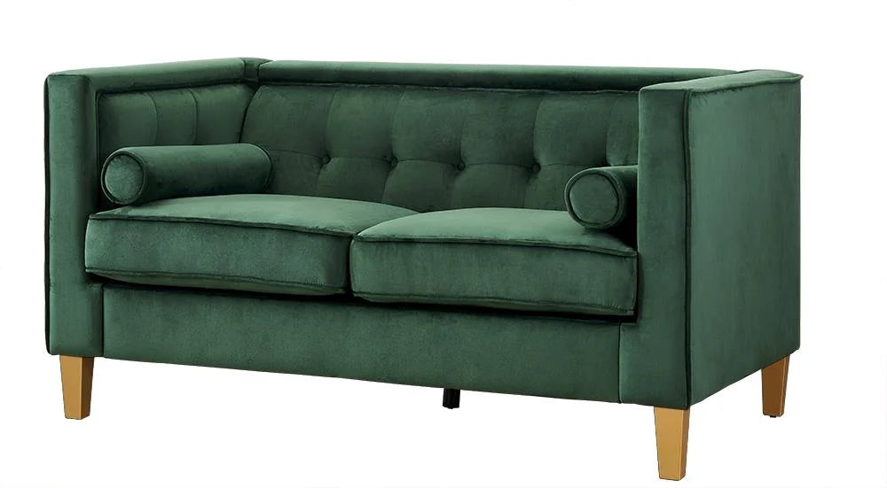 Green Loveseat with Solid Wood Legs R631